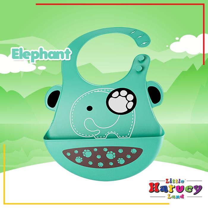 Gambar BABY BIB Celemek Makan Bayi Slaber Silikon Waterproof Anak Bibs Apron - Elephant Green dari Little Harvey Land undefined Tokopedia