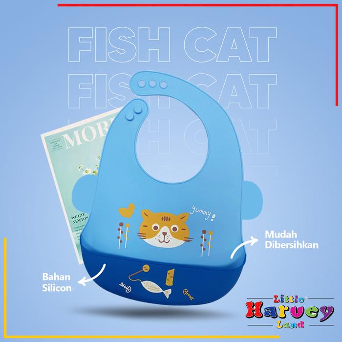 Gambar BABY BIB Celemek Makan Bayi Slaber Silikon Waterproof Anak Bibs Apron - Fish Cat dari Little Harvey Land undefined Tokopedia