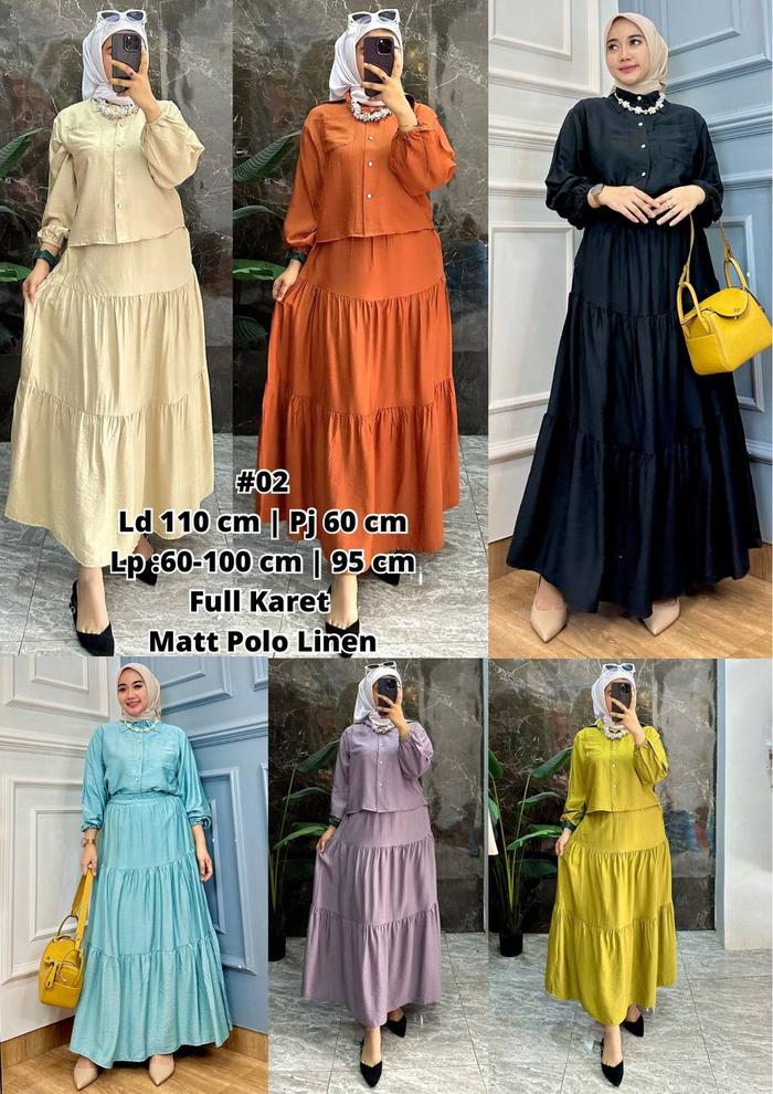 Gambar Setelan SET ROK HARA one set pakaian wanita bahan Polo linen terbaru K - Biru dari Fiar_Fashion undefined Tokopedia