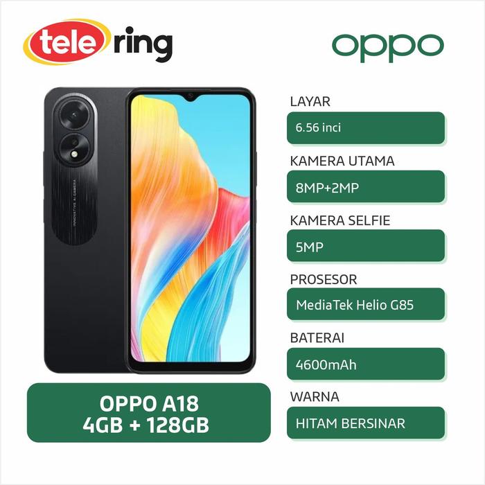 Gambar OPPO A18 4/128 Biru Bersinar - Hitam dari Tele Ring undefined Tokopedia