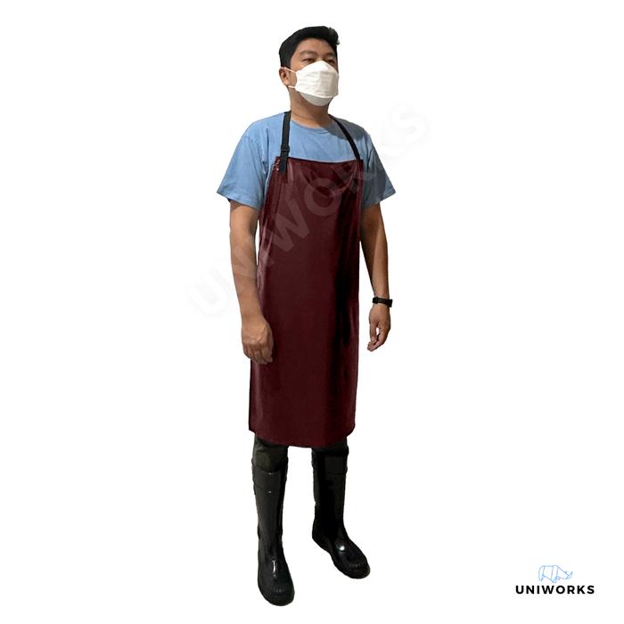 Gambar Apron Anti Air dan Minyak UNIWORKS Bahan PVC Stretch Seri V01 - Marun, M01-77cm dari UNIWORKS undefined Tokopedia
