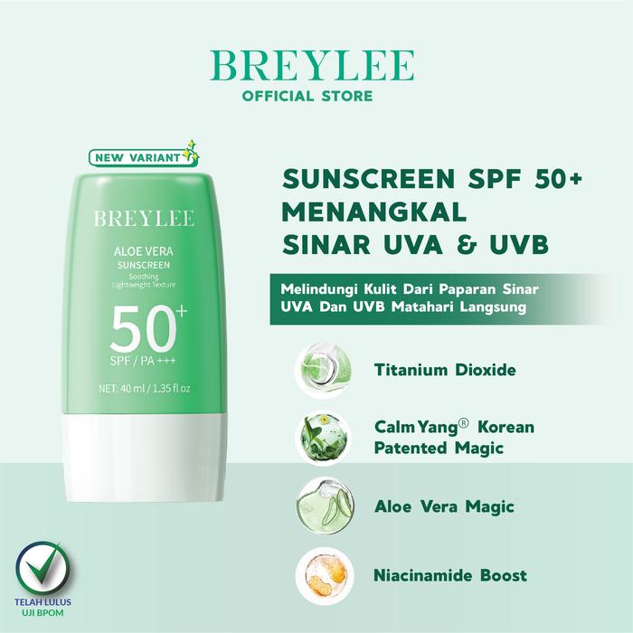 Gambar BREYLEE UV Sunscreen Cream Varian - Aloe Vera, Green Tea SPF 50++ - Aloe Vera dari BREYLEE.ID undefined Tokopedia