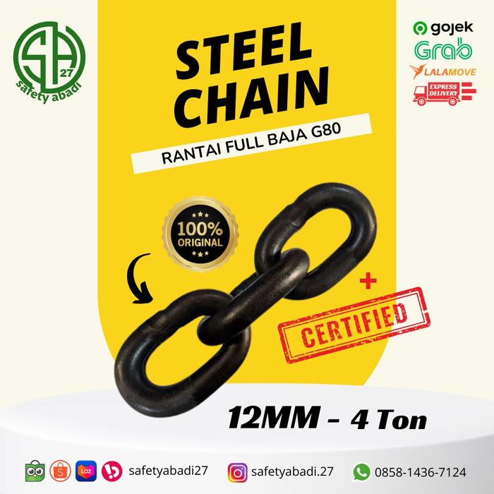 Chain Baja Jual 12mm Rantai Full Baja / Steel Chain G80 Sertifikat - Jakarta Barat ...