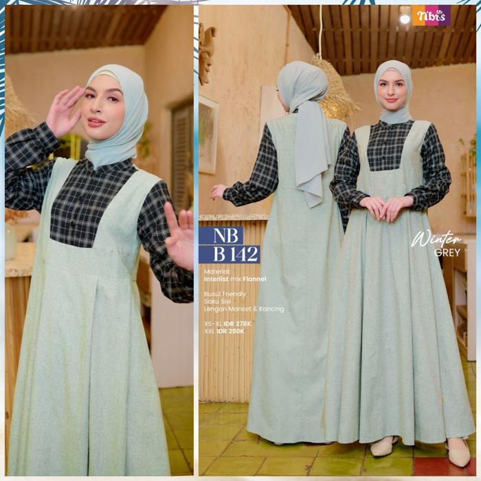 Gambar Gamis Nibras NB B142 Warna Abu Dark Grey Katun Flanel Motif Kotak Adem - Abu Winter Grey, M dari Hibban Online Shop undefined Tokopedia