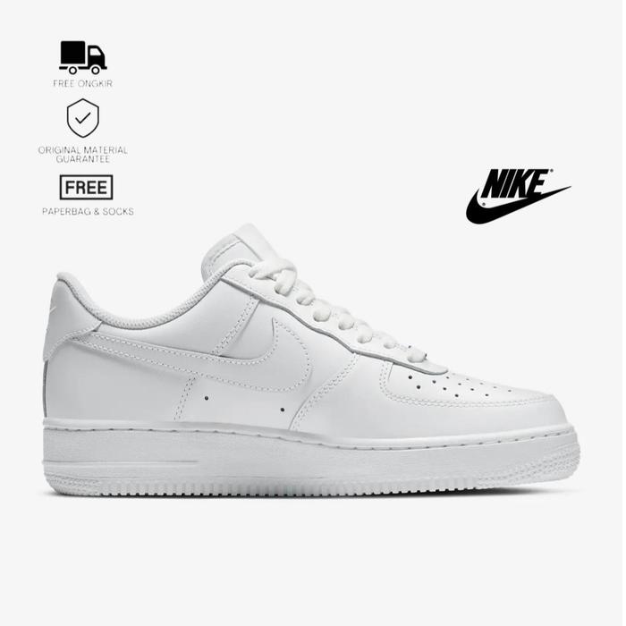 Nike Air Force Low Triple White All White Men's Sneakers Shoes Putih, 36