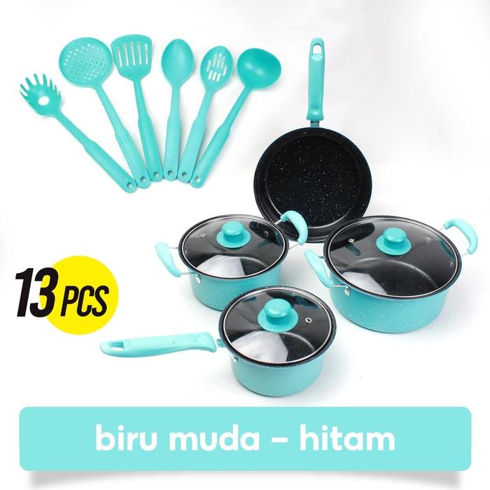Gambar Bebehome Peralatan Masak Lengkap 13 Pcs dalam 1 set | Cookware Panci - BIRU - HITAM, 13PCS 1SET dari rejekistore0 undefined Tokopedia