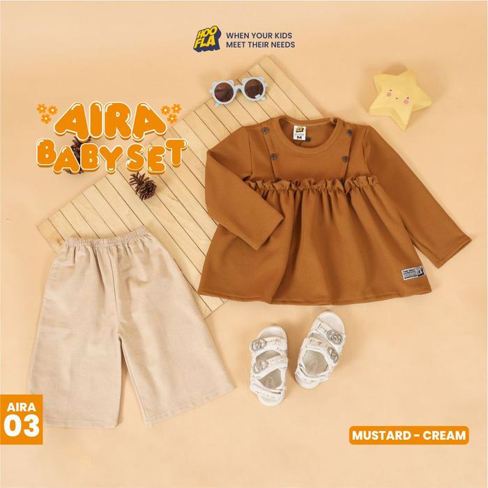 Gambar Setelan Baju Anak Perempuan Lucu Usia 1 2 3 4 5 tahun Aira Baby Set - Mustard-Cream, XL dari Ummah Store ID undefined Tokopedia