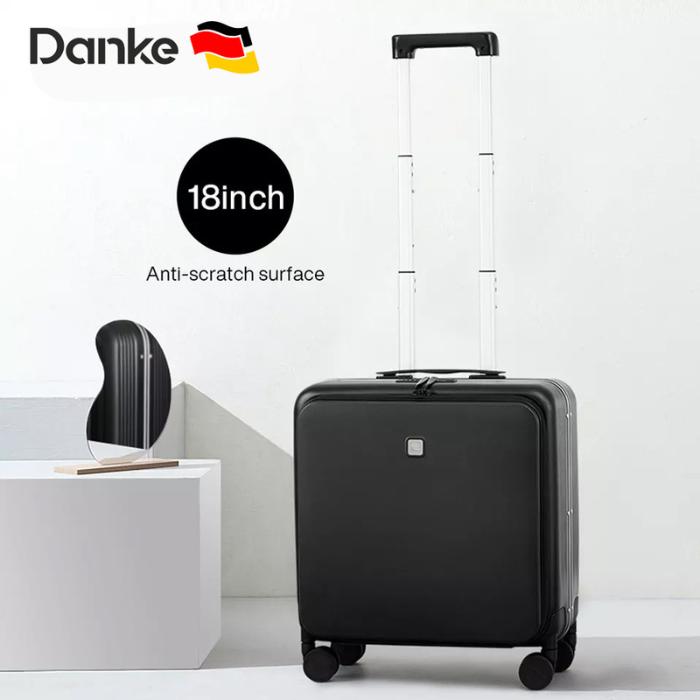Gambar Koper Kabin 18 inch Danke Front Load Bukaan Depan Anti Gores Roda 360 - Hitam dari Mushroom Place undefined Tokopedia