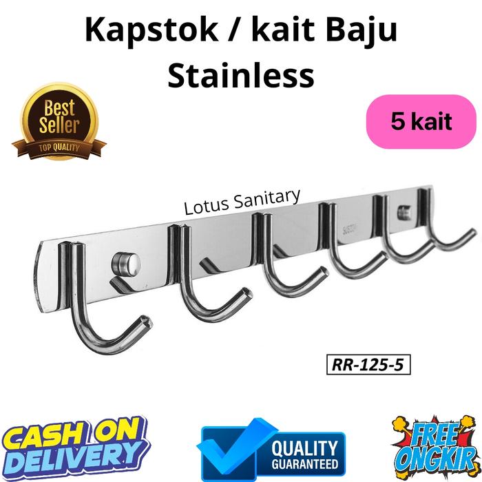 Gambar Kapstok stainless / cantolan baju / Capstok gantungan baju 3 & 5 kait - 5 Kait dari Lotus Sanitary undefined 3 Tokopedia
