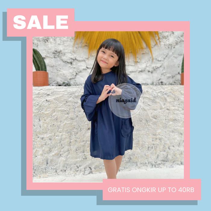 Gambar Tunik Anak Perempuan Baju Blouse Atasan Lengan Panjang Crinkle Murah - Navy, size 6 dari niagaid undefined Tokopedia