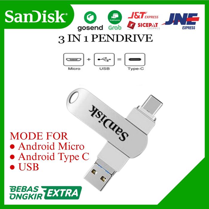Gambar Flashdisk 3in1 USB 3.0 1TB / 2TB – Android, Type-C & Micro USB, High Speed - SILVER, 1TB dari Djaca store ID undefined Tokopedia