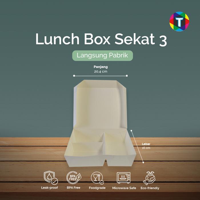 Gambar Lunch Box Polos Sekat 3, 4 & 5 / Paper Lunch Box Sekat Bento Eceran - Sekat 3, 50pcs dari Tribhuana undefined Tokopedia