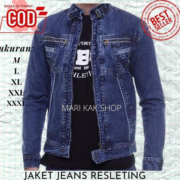 Gambar Stock Banyak Jaket Jeans Pria Resleting Jumbo Jaket Jeans Zipper - Biru, XXL dari jackpourty undefined Tokopedia