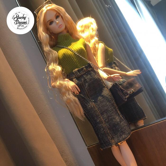 Jual Baju Barbie satu set/Green turtleneck+denim skirt Sewing