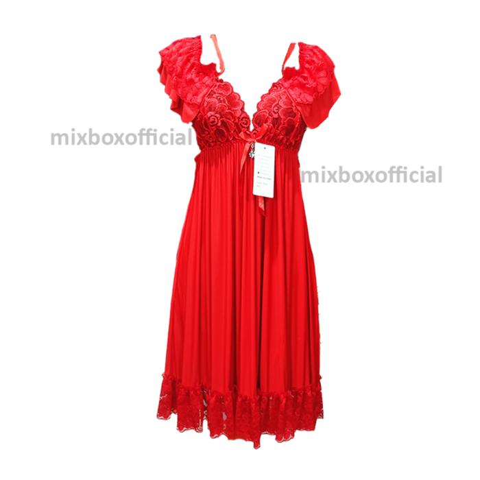 Gambar Lingerie Brukat Spandex Sutra Lengan Pendek All Size - Olivia - Merah dari mixboxstore2 undefined Tokopedia