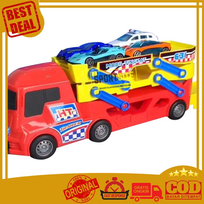 Gambar Happy Truck Hauler Tingkat Truk Pengangkut Mobil Mainan Track Balap - Merah dari Sportsite undefined Tokopedia
