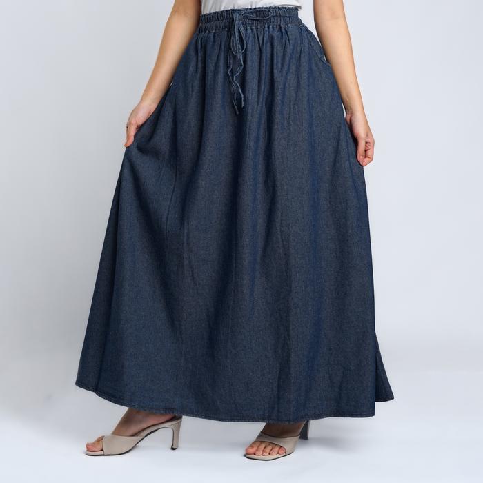 Gambar DLINE Bawahan Rok Jeans Panjang Wanita Pinggang Karet Fit XXL - Amber Denim Maxi Biru Navy rok  jeans rok  jumbo - Biru Tua, All Size dari DLINE OS undefined Tokopedia