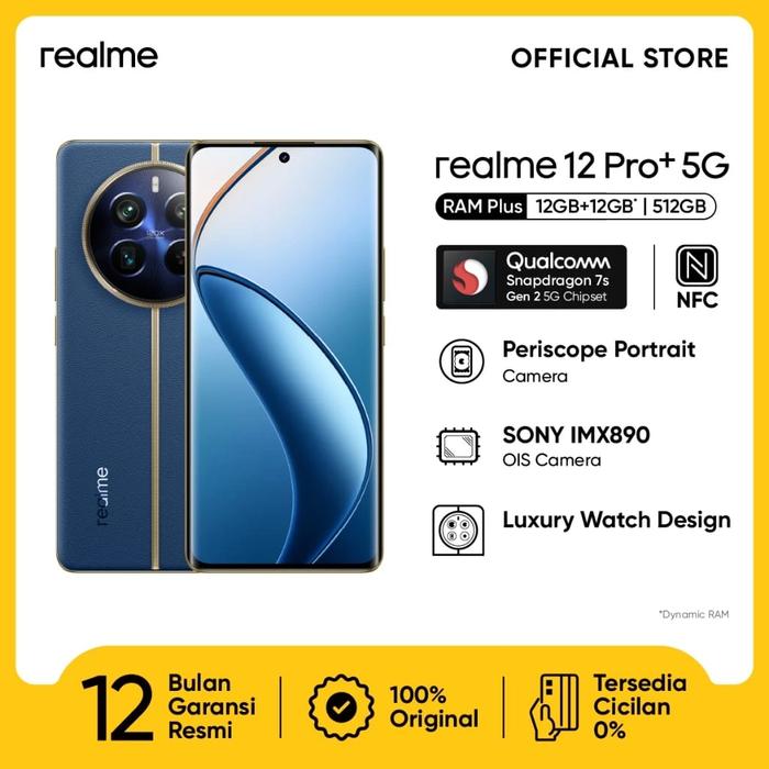 Gambar realme 12 Pro Plus 12GB+12GB*|512GB (Periscope Potrait Camera | SONY I - Submarine Blue, RAM 8+8/256 dari HQQ CELL undefined Tokopedia