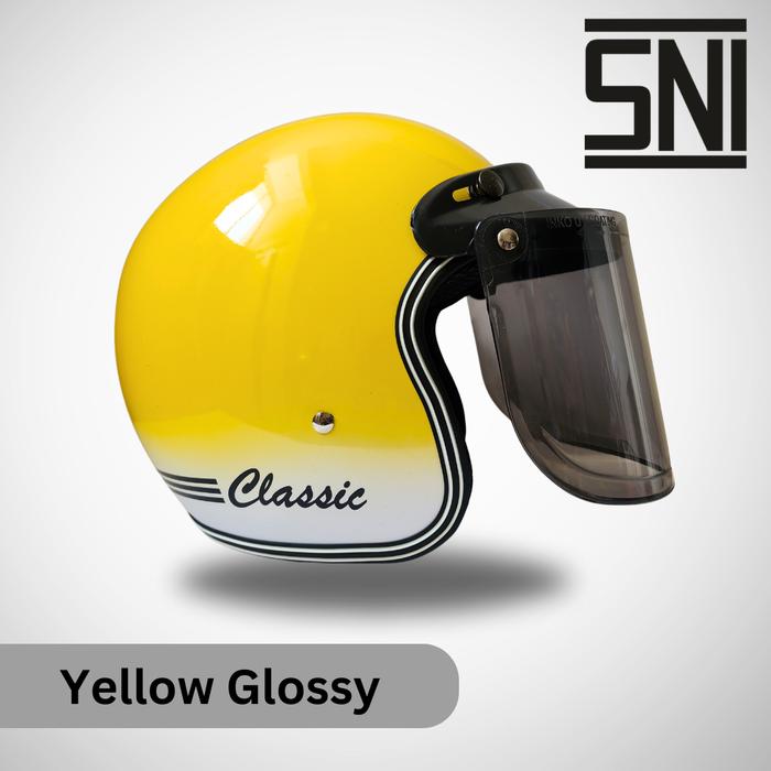 Gambar Helm Retro Bogo Classic - Gaya Jahitan Klasik dengan Fungsi Modern - YELLOW WHITE, KACA CEMBUNG dari Chareso Mart_NEW undefined Tokopedia