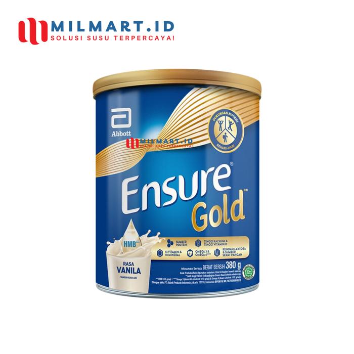 Gambar ENSURE GOLD COKELAT/VANILA/GAN 380 G SUSU DEWASA LANSIA RENDAH LAKTOSA - Vanila dari milmart.id undefined Tokopedia