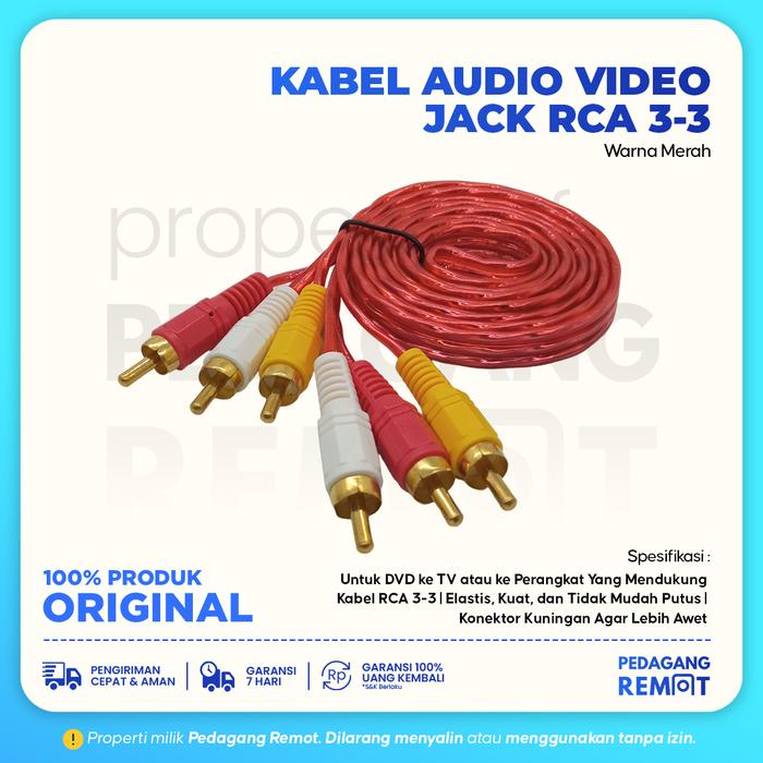 Gambar Kabel Jack RCA to RCA 3-3 1.5 Meter Gold Plated / AV Audio Video 1,5M - Merah dari Pedagang Remote_NEW undefined Tokopedia
