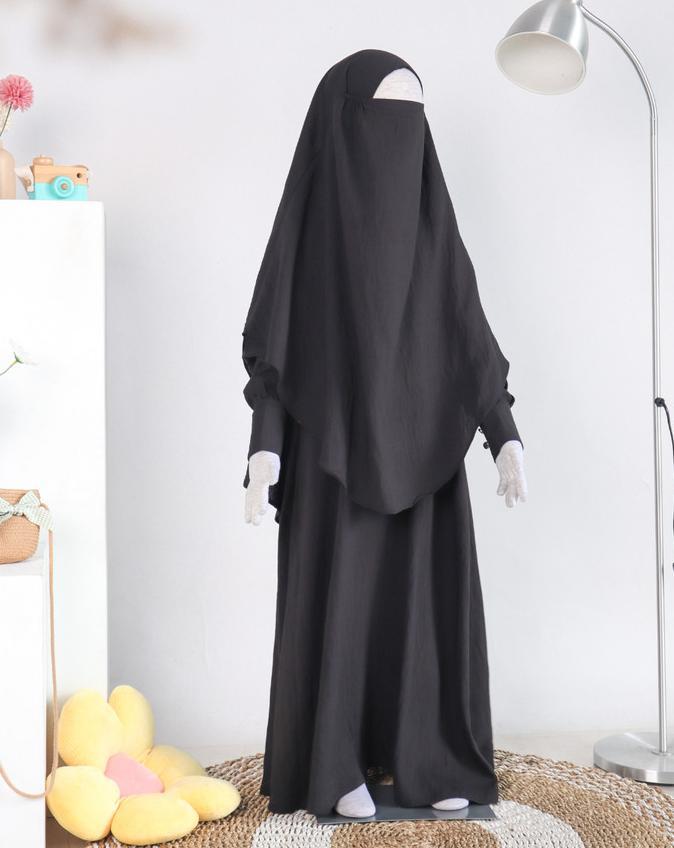 Gambar Abatiy - Gamis Set Anak French Khimar Syari Usia 1-10 Tahun Gamis - Hitam, S dari ceyehamidatoko undefined Tokopedia