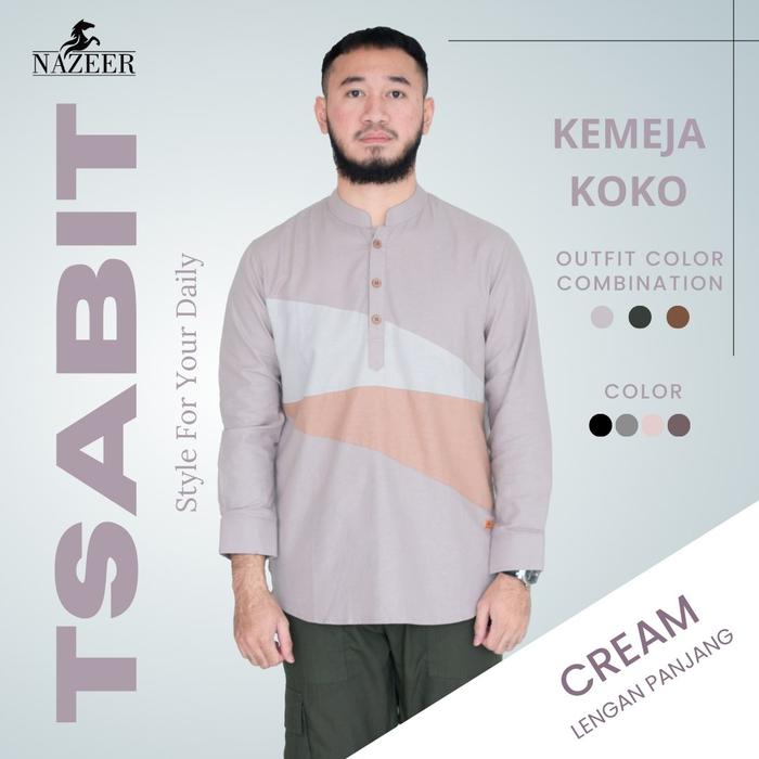 Gambar KEMEJA KOKO TSABIT NAZEER / KEMEJA KOKO PRIA LENGAN PANJANG / TERBARU - Cream, XXL dari rjstore.co.id undefined Tokopedia