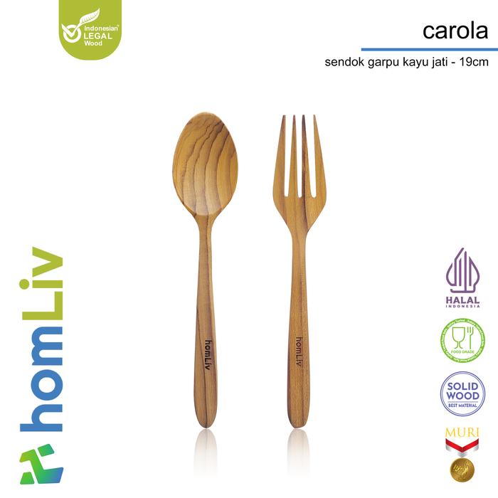 Gambar homLiv Sendok Garpu Kayu 16.5 Cm Set Carola Wooden Cutlery Serbaguna Food Grade Kitchenware - Set Carola Jati dari Homliv Indonesia undefined Tokopedia