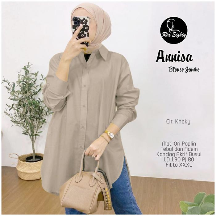 Gambar Blouse Jumbo LD 130 Annisa Bahan Katun Poplin Fashion Atasan Remaja - Khaky dari Shopping Solo undefined Tokopedia