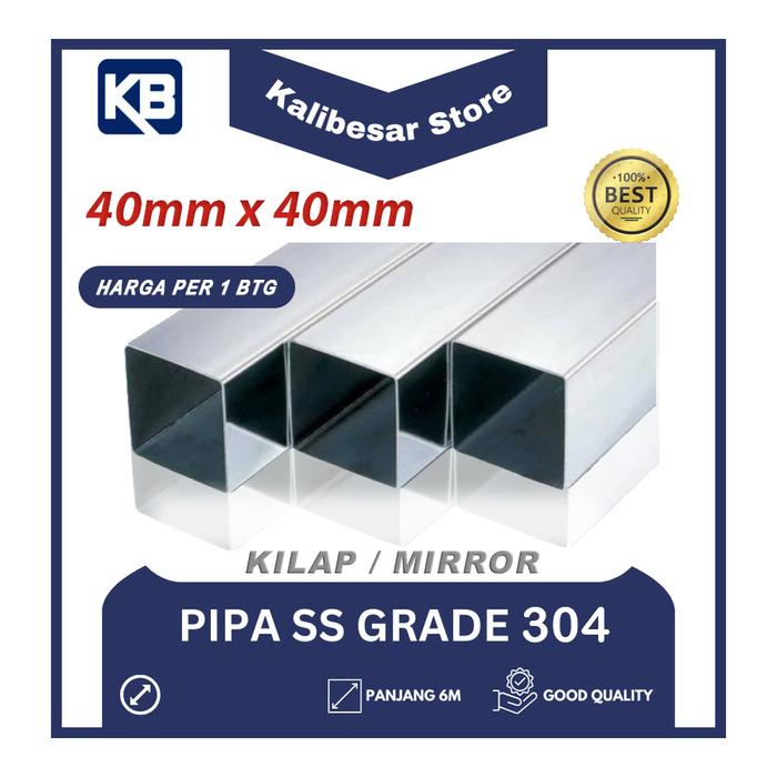 Gambar Pipa Stainless Kotak / Hollow 304 Kilap (Mirror) Ukuran Besar - 40 x 40, 2,0 mm dari Kalibesar Stainless undefined Tokopedia