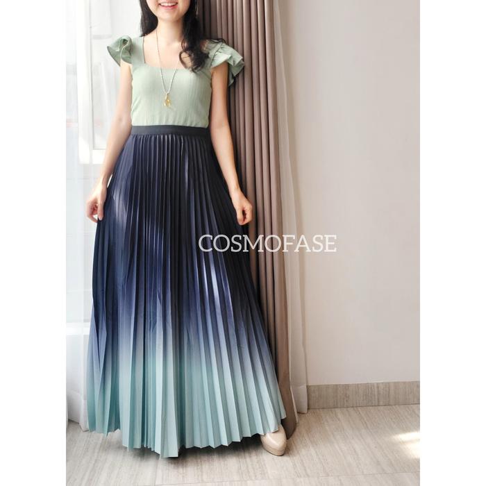 Gambar GRADATION PLSKET SKIRT - ROK PLISKET PREMIUM OMBRE GRADASI WARNA IMPOR - TOSCA dari COSMOFASE undefined Tokopedia