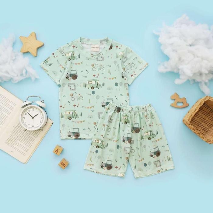 Gambar New Baju Tidur Anak Tencel Modal Pendek Short Pyjamas Piyama Anak - Green Van, 5-6 Years dari Elita_StoreID undefined Tokopedia