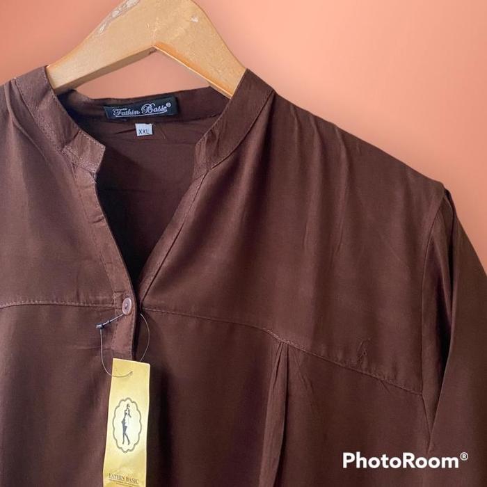 Gambar Blouse Atasan Pakaian Kemeja Big Size Dark Brow Coklat Tua Baju Wanita - CoklatTua, L dari Raihan SheShop undefined Tokopedia