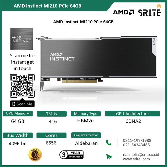 Gambar GPU AMD  Instinct Radeon MI210 PCIe 64GB FHFL Dual Slot Accelerators dari SRITEI undefined Tokopedia