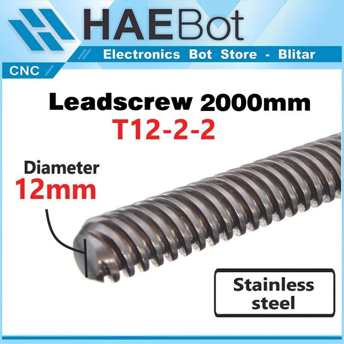 Gambar [HAEBOT] Lead Screw Leadscrew T12 Diameter 12mm lead 2mm Besi Ulir CNC - 2000mm, Tanpa Paralon dari HAEBOT - Solusi Kebutuhan CNC undefined Tokopedia
