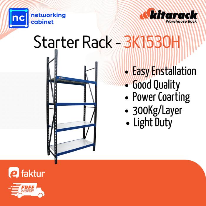 Jual Rack gudang besi 300kg/ layer 3m 4susun panjang 1,5m Hitam - Biru ...