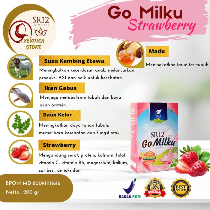 Gambar Go Milku Strawberry SR12 Susu Bubuk Herbal Premium Madu Ikan Gabus - 200 gr dari Xevitica Store undefined Tokopedia