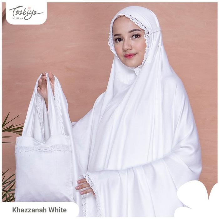 Gambar Mukena TAZBIYA Motif KARINA WHITE Dewasa Jumbo Allsize Katun Rayon - KHAZZANAH WHITE dari akasyahewa undefined Tokopedia