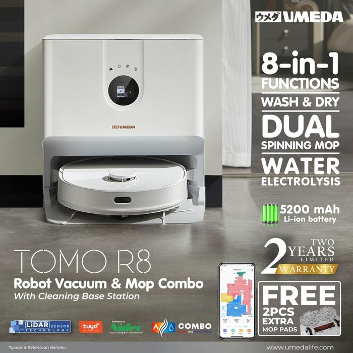 Gambar UMEDA TOMO R8 Robot Vacuum Cleaner Mop Combo + Auto Empty Station dari Satu Elektronik undefined Tokopedia
