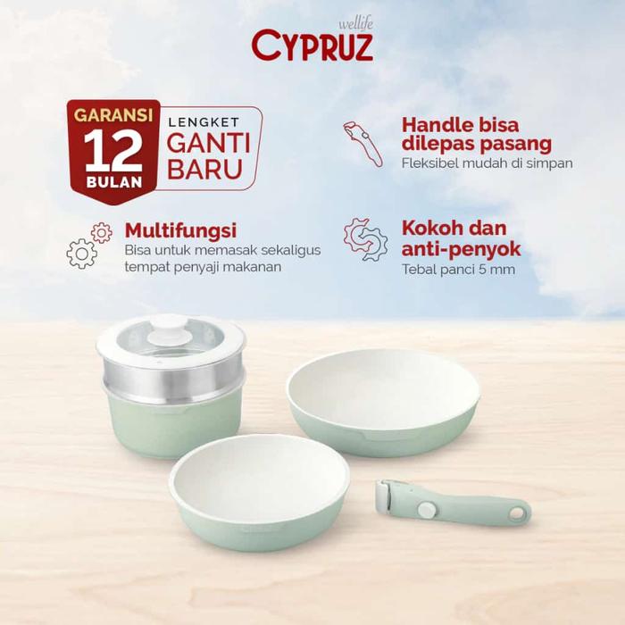 Gambar cypruz cookware set 4 pcs granite diecast gagang bisa di lepas - Hijau dari Berkat Anugerah store undefined Tokopedia