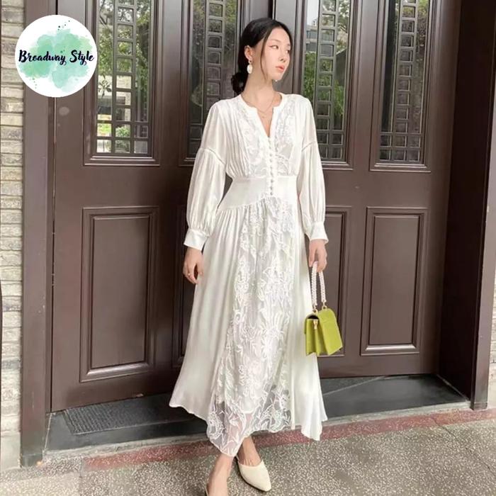 long dress putih lengan panjang Gaun Maxi putih lengan panjang elegan gaun pesta malam wanita pakaian musim semi modis tanpa tali punggung terbuka gaun panjang selantai