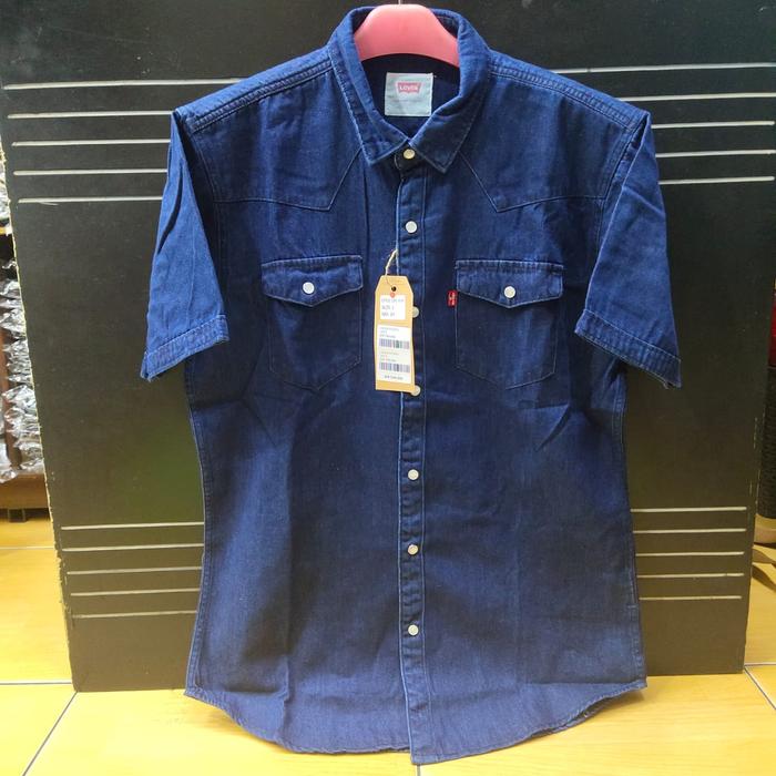 Gambar Kemeja jean pendek pria slim fit / Kemeja pendek pria terbaru - navy, M dari bale footwear undefined Tokopedia