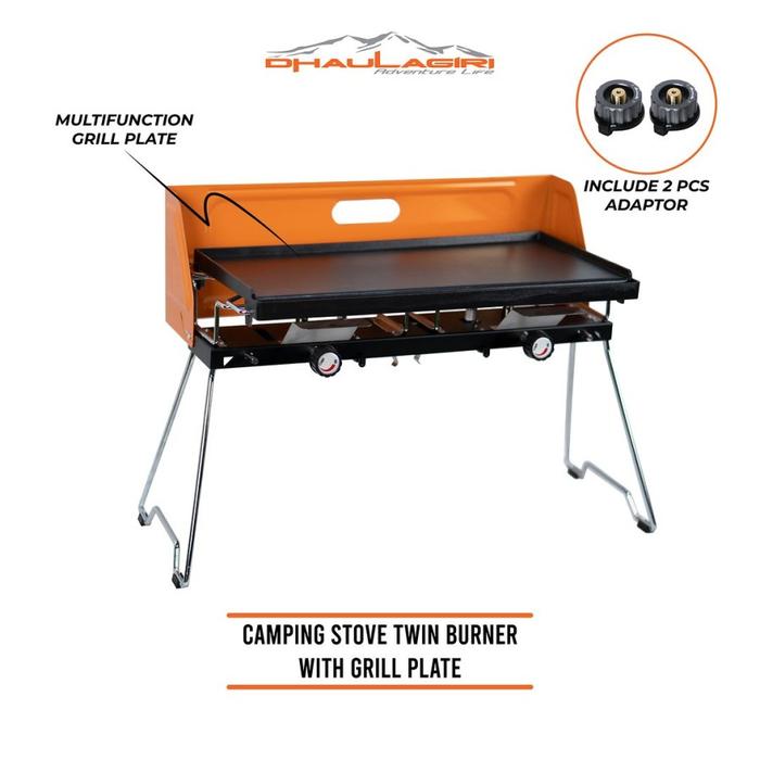 Gambar CAMPING STOVE TWIN BURNER WITH GRILL PLATE DHAULAGIRI - Orange dari RISKIA SWASTAMITHA ARUNA undefined Tokopedia