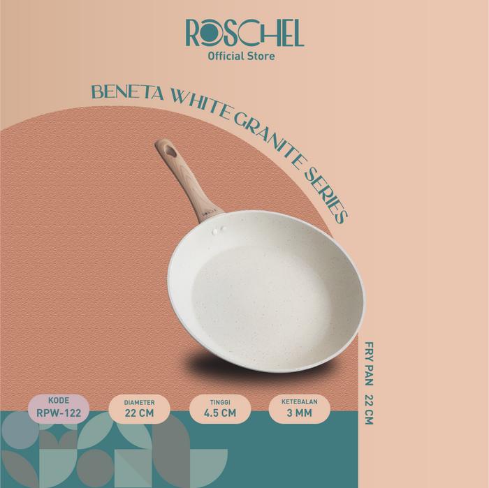 Gambar Roschel Beneta White Marble Coating Non-Stick Frypan 18 ,  20 , 22 , 24 , 26 , 28 cm Panci Wajan Penggorengan Fry Pan Anti Lengket Induksi Putih - Frypan 22cm dari Roschel Home undefined Tokopedia