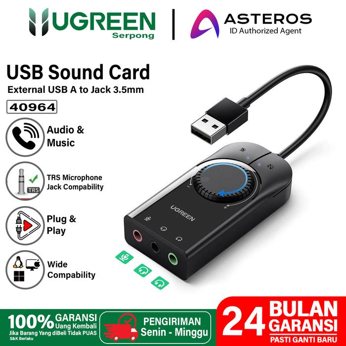 Gambar Soundcard External Stereo USB A to Jack 3.5MM UGREEN FOR PC,Laptop,Etc - 40964 2in1 dari Ugreen Serpong undefined Tokopedia