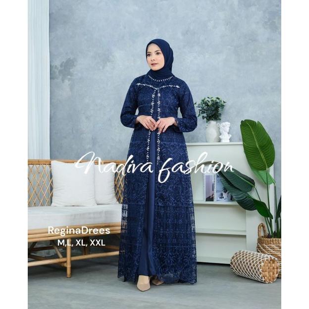 Gambar New 0Gamis Modern/Gamis Regina Kebaya Wisuda Modern / Dress Pesta - Navy, XL dari Hasna_StoreID undefined Tokopedia