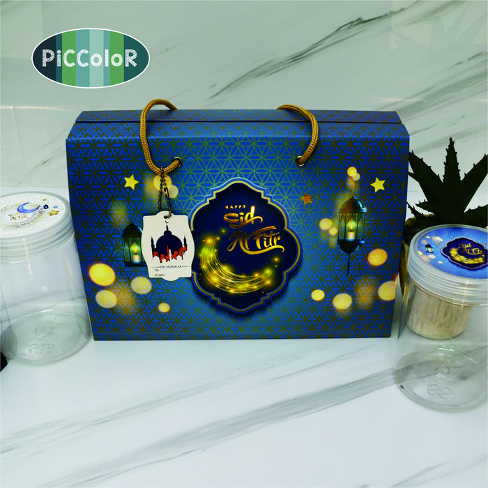 Gambar GABLE BOX LEBARAN / KOTAK HAMPERS IDUL FITRI / TINGGI UK. 3 JAR 800 ML - Biru Gold dari piccolor undefined Tokopedia
