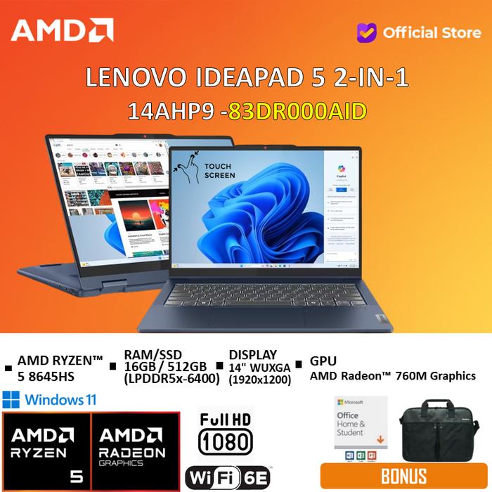 Gambar Lenovo Ideapad 5 2IN1 14 Ryzen 5 8645HS 16GB 512GB W11+OHS WUXGA -0BID - Cosmic Blue, Standard dari AMD Official Store undefined Tokopedia