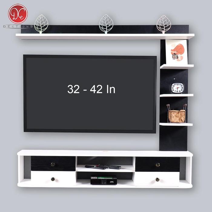 Gambar Set Furniture Rak Meja Tv Tempel Dinding 4 Laci Minimalis 32-42 In - HitamPutih dari Evitshell undefined 5 Tokopedia