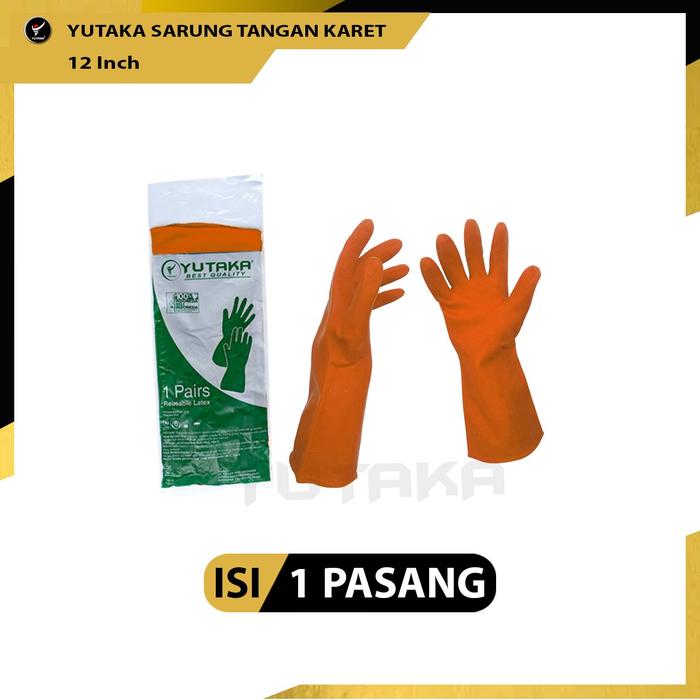 Gambar sarung tangan karet yutaka 12inch/SARUNG TANGAN KARET HOUSEHOLDyutaka - Orange dari Yutaka Indonesia undefined Tokopedia
